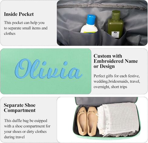 Duffle Bag for Women Girls Personalized Overnight Weekender Duffle with Name, Custom Honeymoon Travel Bag for Wedding - Waterproof & Trolley Case Sleeve，Embroidered Bridesmaid Proposal Bag in Saudi Arabia
