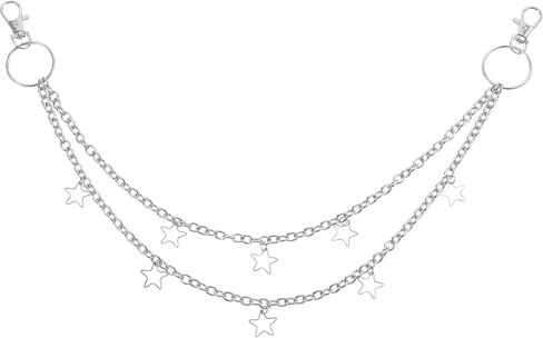 Star Chain, 13 Inch Pant Chains for Women, Men, Layered Belt Loop Chain for Jeans, Pocket, Rock Wallet, Bag, (Silver) in Saudi Arabia