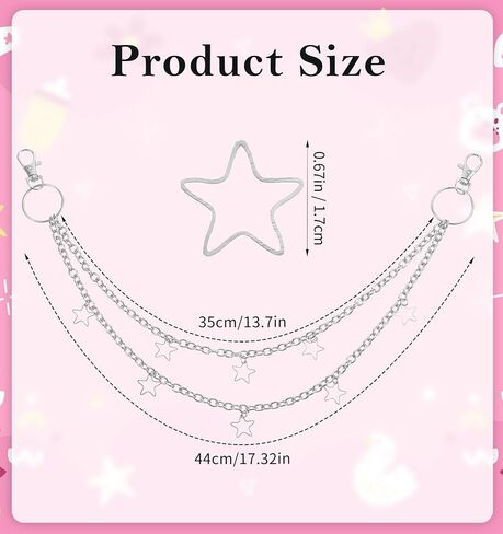 Star Chain, 13 Inch Pant Chains for Women, Men, Layered Belt Loop Chain for Jeans, Pocket, Rock Wallet, Bag, (Silver) in Saudi Arabia