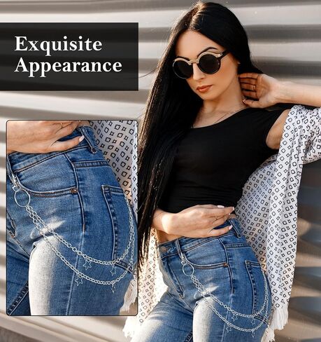 Star Chain, 13 Inch Pant Chains for Women, Men, Layered Belt Loop Chain for Jeans, Pocket, Rock Wallet, Bag, (Silver) in Saudi Arabia