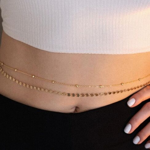 Gold Double Layer Waist Chains for Women Gold Waist Beads Chain Belly Belt Body Chains Fine chain Adjustable Sexy Beach Bikini Body Jewelry in Kuwait