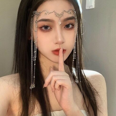 Vintage Tassel Head Chain, Crystal Teardrop Forehead Jewelry, Decorative Hair Accessory for Hanfu Style,Bridal Headdress (Head Chain-E) in Kuwait