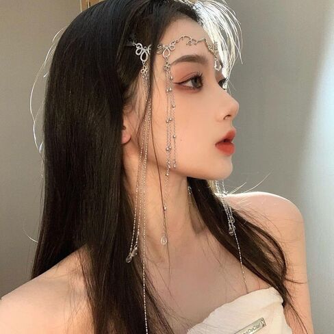 Vintage Tassel Head Chain, Crystal Teardrop Forehead Jewelry, Decorative Hair Accessory for Hanfu Style,Bridal Headdress (Head Chain-E) in Kuwait