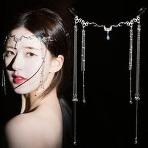 Vintage Tassel Head Chain, Crystal Teardrop Forehead Jewelry, Decorative Hair Accessory for Hanfu Style,Bridal Headdress (Head Chain-E) in Kuwait