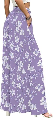 Women's Summer Elastic Waist Wide Leg Pants Lounge Long Palazzo Pants Solid Color Beach Trousers with Pocket in Saudi Arabia