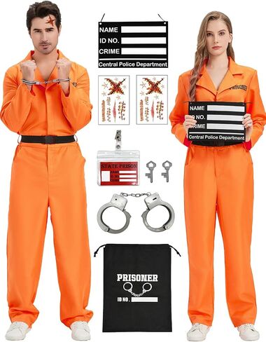 Prisoner Jumpsuit Adults Orange Prison Inmate Costume Jail Criminal Cosplay Outfit for Men Halloween in Saudi Arabia