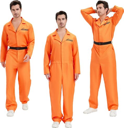 Prisoner Jumpsuit Adults Orange Prison Inmate Costume Jail Criminal Cosplay Outfit for Men Halloween in Saudi Arabia