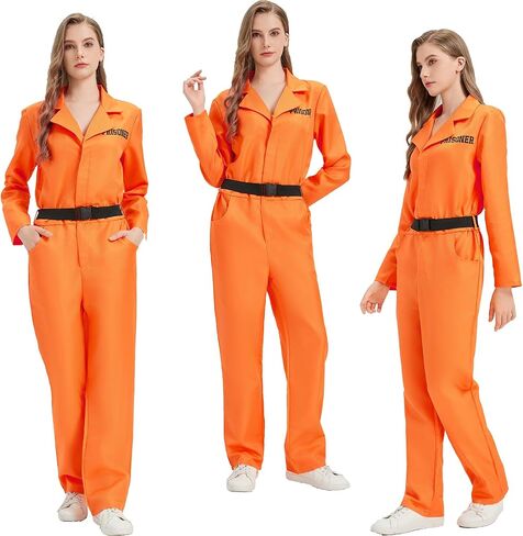Prisoner Jumpsuit Adults Orange Prison Inmate Costume Jail Criminal Cosplay Outfit for Men Halloween in Saudi Arabia