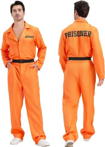 Prisoner Jumpsuit Adults Orange Prison Inmate Costume Jail Criminal Cosplay Outfit for Men Halloween in Saudi Arabia