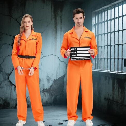 Prisoner Jumpsuit Adults Orange Prison Inmate Costume Jail Criminal Cosplay Outfit for Men Halloween in Saudi Arabia
