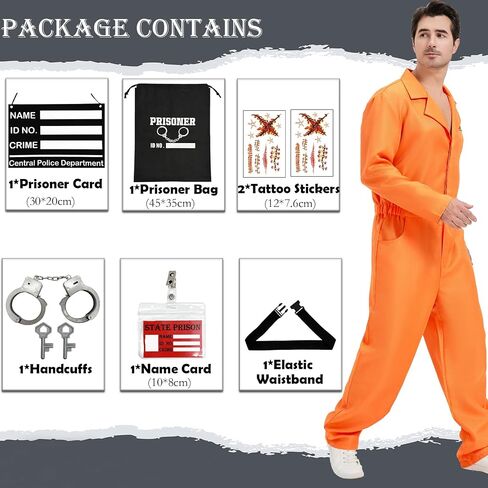 Prisoner Jumpsuit Adults Orange Prison Inmate Costume Jail Criminal Cosplay Outfit for Men Halloween in Saudi Arabia