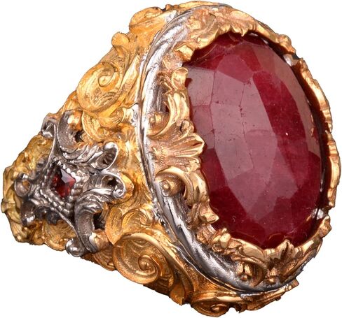 Real Natural Ruby Gemstone Ring, 16.65 Carat, Birthstone Ring For Men, Genuine Gemstone Ring, Sterling Silver Ring in Kuwait