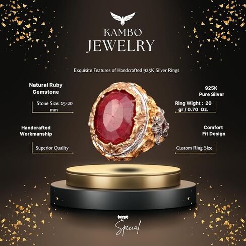 Real Natural Ruby Gemstone Ring, 16.65 Carat, Birthstone Ring For Men, Genuine Gemstone Ring, Sterling Silver Ring in Kuwait