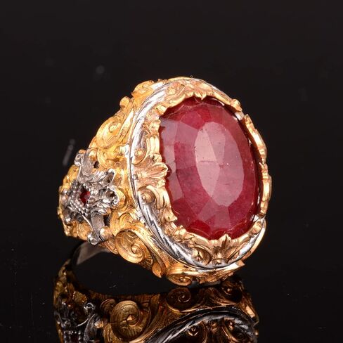 Real Natural Ruby Gemstone Ring, 16.65 Carat, Birthstone Ring For Men, Genuine Gemstone Ring, Sterling Silver Ring in Kuwait