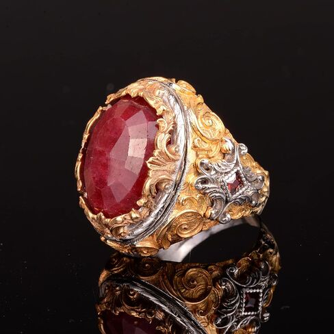 Real Natural Ruby Gemstone Ring, 16.65 Carat, Birthstone Ring For Men, Genuine Gemstone Ring, Sterling Silver Ring in Kuwait
