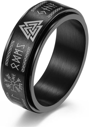 Men's Stainless Steel Anxiety Ring Norse Viking Spinner Ring Band with Viking Rune Odin Norse Text Jewelry in Kuwait
