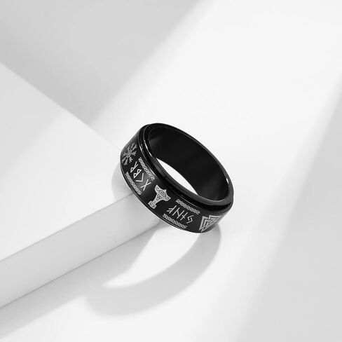 Men's Stainless Steel Anxiety Ring Norse Viking Spinner Ring Band with Viking Rune Odin Norse Text Jewelry in Kuwait