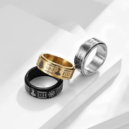 Men's Stainless Steel Anxiety Ring Norse Viking Spinner Ring Band with Viking Rune Odin Norse Text Jewelry in Kuwait