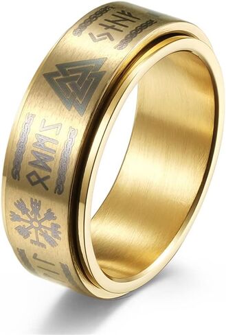 Men's Stainless Steel Anxiety Ring Norse Viking Spinner Ring Band with Viking Rune Odin Norse Text Jewelry in Kuwait
