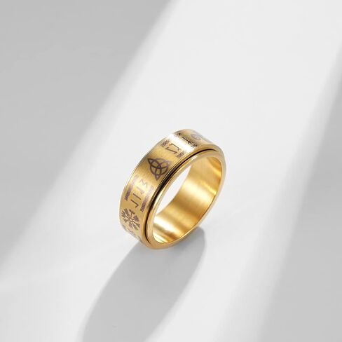 Men's Stainless Steel Anxiety Ring Norse Viking Spinner Ring Band with Viking Rune Odin Norse Text Jewelry in Kuwait