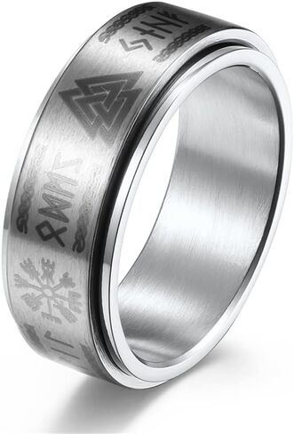 Men's Stainless Steel Anxiety Ring Norse Viking Spinner Ring Band with Viking Rune Odin Norse Text Jewelry in Kuwait