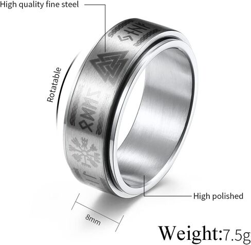 Men's Stainless Steel Anxiety Ring Norse Viking Spinner Ring Band with Viking Rune Odin Norse Text Jewelry in Kuwait
