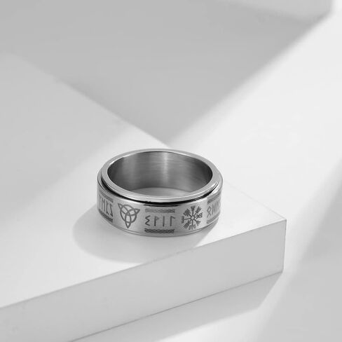 Men's Stainless Steel Anxiety Ring Norse Viking Spinner Ring Band with Viking Rune Odin Norse Text Jewelry in Kuwait