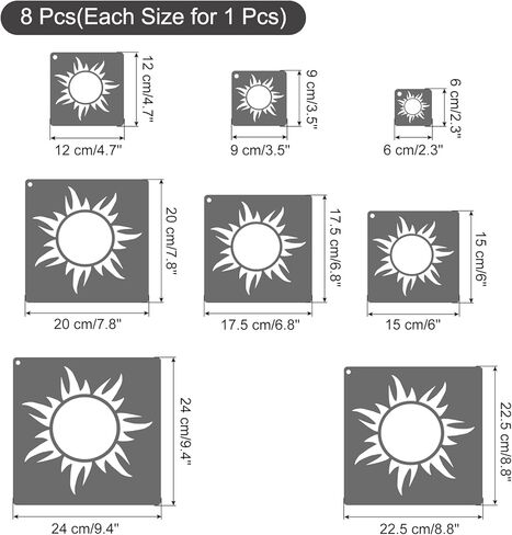 Patikil Sun Stencil ، 16 pcs شمس البلاستيك الطلاء شمس القابلة لإعادة الاستخدام للطلاء على الحائط ، الخشب ، النسيج in Saudi Arabia