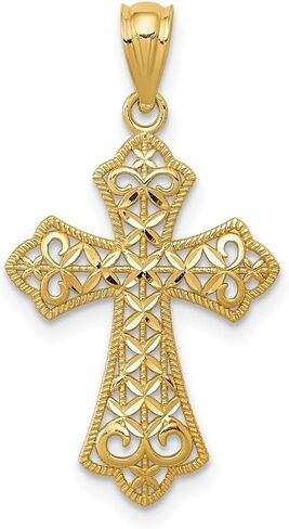 Diamond2Deal 14k Yellow Gold Polished Filigree Cross Pendant (L- 26.19 mm W- 14.94 mm) in Saudi Arabia