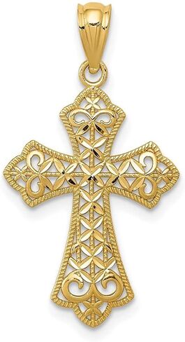 Diamond2Deal 14k Yellow Gold Polished Filigree Cross Pendant (L- 26.19 mm W- 14.94 mm) in Saudi Arabia
