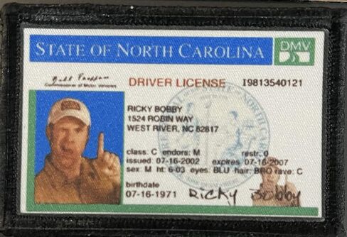 Ricky Bobby Drivers Id Talladega Nights Morale Patch -Made in the USA- in Saudi Arabia