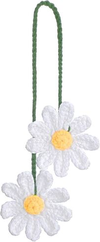 Sibba Crochet Daisy Car Accessories زهرة المنظر الخلفي إكسسوارات المرآة المصنوعة يدويًا سحر معلق هدايا متبكلة ديكور سيارة لطيف للسيارات الجمالية البوهو لعشاق الكروشيه in Saudi Arabia