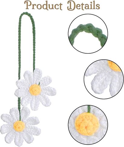 Sibba Crochet Daisy Car Accessories زهرة المنظر الخلفي إكسسوارات المرآة المصنوعة يدويًا سحر معلق هدايا متبكلة ديكور سيارة لطيف للسيارات الجمالية البوهو لعشاق الكروشيه in Saudi Arabia