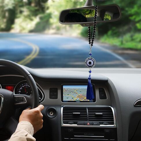Evil Eye Car Hanging Ornament Evil Blue Eye Charms for Rear View Mirror Evil Eye Beaded Decor Evil Eye Car Accessories（Black） in Kuwait