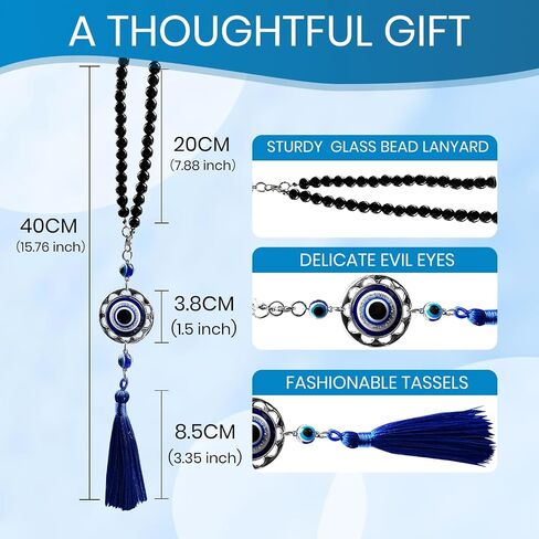 Evil Eye Car Hanging Ornament Evil Blue Eye Charms for Rear View Mirror Evil Eye Beaded Decor Evil Eye Car Accessories（Black） in Kuwait