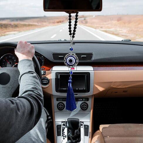 Evil Eye Car Hanging Ornament Evil Blue Eye Charms for Rear View Mirror Evil Eye Beaded Decor Evil Eye Car Accessories（Black） in Kuwait