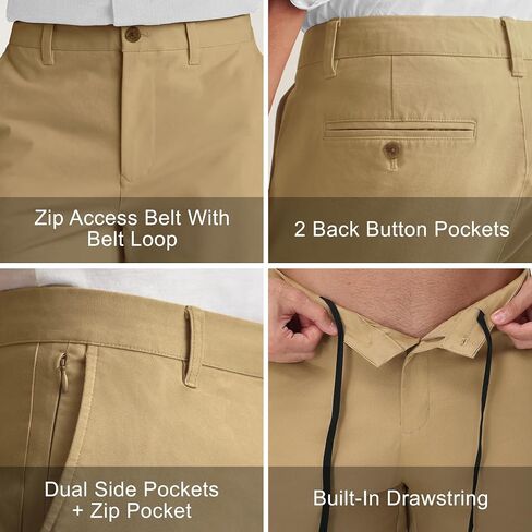 JWM Men's 30" 32" Stretch Chino Khaki Pants - Comfy Business Dress Casual Work Trousers Slacks Polo Pant with Zipper Pocket in Kuwait