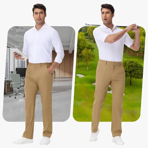 JWM Men's 30" 32" Stretch Chino Khaki Pants - Comfy Business Dress Casual Work Trousers Slacks Polo Pant with Zipper Pocket in Kuwait