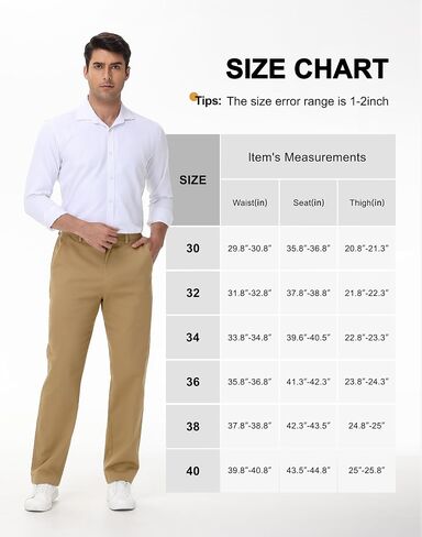 JWM Men's 30" 32" Stretch Chino Khaki Pants - Comfy Business Dress Casual Work Trousers Slacks Polo Pant with Zipper Pocket in Kuwait
