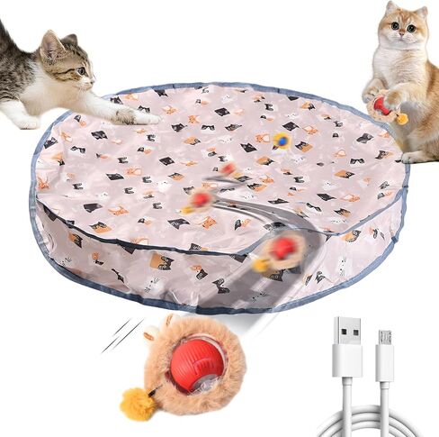 Interactive Cat Toys for Indoor Cats,Self Rolling Cat Ball in Play Mat,Automatic Motion Activated Moving Toy Hide and Seek Chase Game for Bored Cats in Kuwait