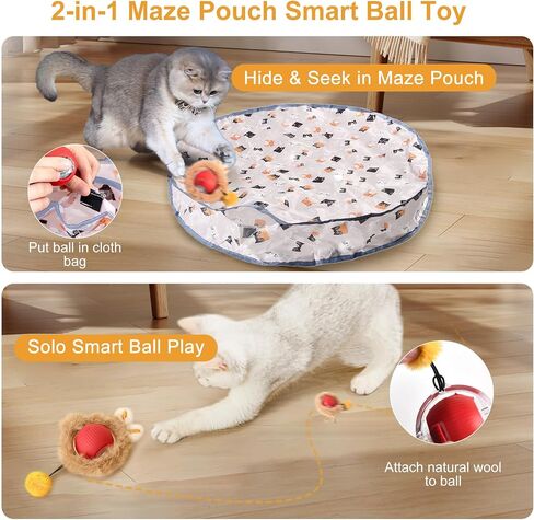 Interactive Cat Toys for Indoor Cats,Self Rolling Cat Ball in Play Mat,Automatic Motion Activated Moving Toy Hide and Seek Chase Game for Bored Cats in Kuwait