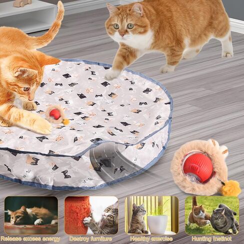 Interactive Cat Toys for Indoor Cats,Self Rolling Cat Ball in Play Mat,Automatic Motion Activated Moving Toy Hide and Seek Chase Game for Bored Cats in Kuwait