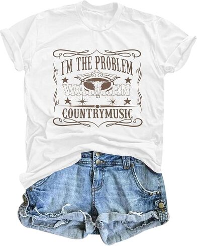 I'm The Problem T-Shirt Retro Steer Skull Western Shirts Country Music Tees Cowgirl Graphic Cowboy Tops in Saudi Arabia