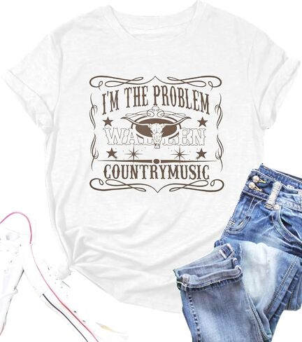 I'm The Problem T-Shirt Retro Steer Skull Western Shirts Country Music Tees Cowgirl Graphic Cowboy Tops in Saudi Arabia