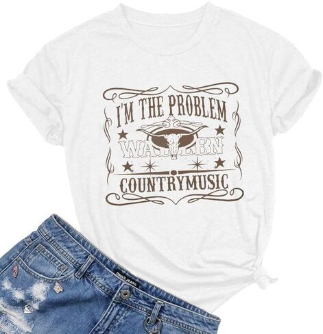 I'm The Problem T-Shirt Retro Steer Skull Western Shirts Country Music Tees Cowgirl Graphic Cowboy Tops in Saudi Arabia