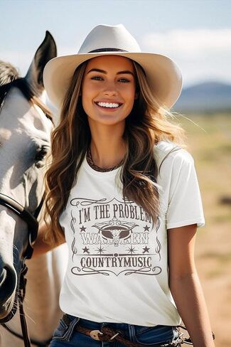 I'm The Problem T-Shirt Retro Steer Skull Western Shirts Country Music Tees Cowgirl Graphic Cowboy Tops in Saudi Arabia