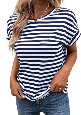 LilyCoco Womens Striped Open Back Tops Criss Cross Back Batwing Sleeve T Shirt in Kuwait