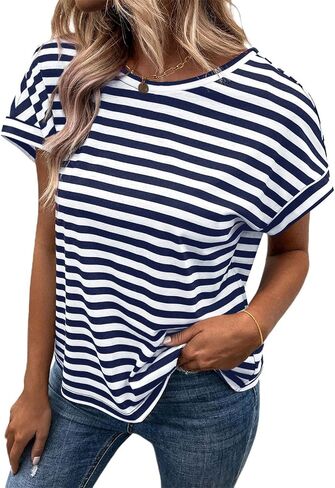 LilyCoco Womens Striped Open Back Tops Criss Cross Back Batwing Sleeve T Shirt in Kuwait