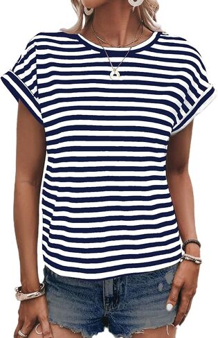 LilyCoco Womens Striped Open Back Tops Criss Cross Back Batwing Sleeve T Shirt in Kuwait