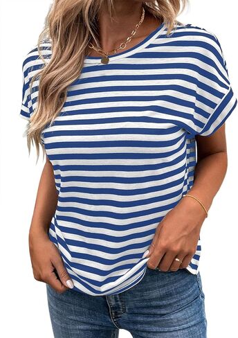 LilyCoco Womens Striped Open Back Tops Criss Cross Back Batwing Sleeve T Shirt in Kuwait